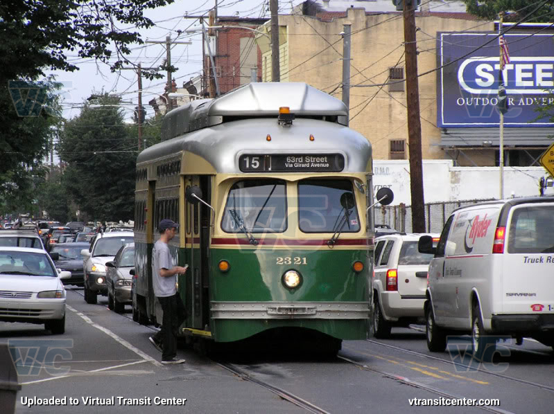 SEPTA Trolley PCC-II 2321 on Route 15
Route 15 to 63rd Street via GIrard Avenue
