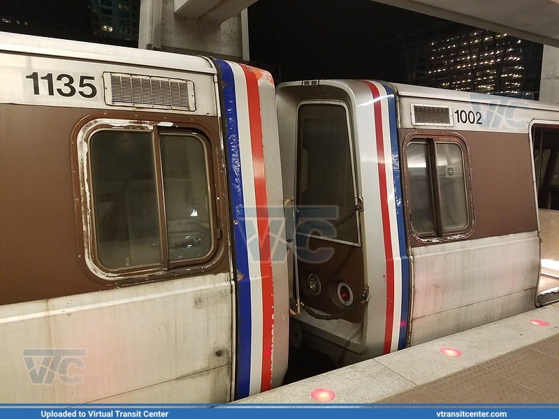 Washington Metro Silver Line back to back 1000-series at Wiehle-Reston East
WMATA's first order of rail cars on the Silver Line at its phase 1 western terminus.

December 5, 2016
