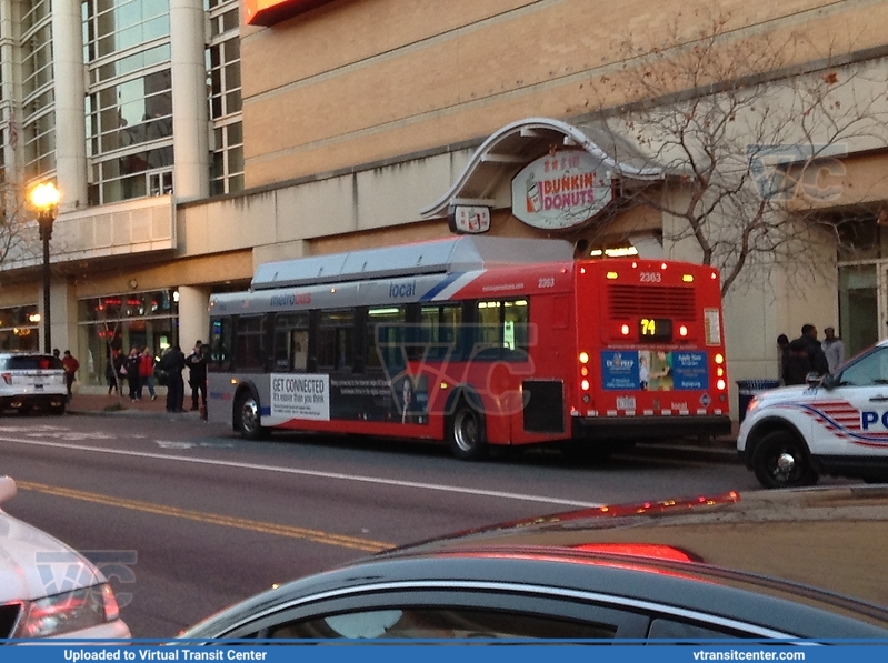 Washington Metropolitan Area Transit Authority 2363
A 2001 New Flyer C40LF on the 74 right next to the Verizon Center (now known as the Capital One Arena).

January 1, 2014
