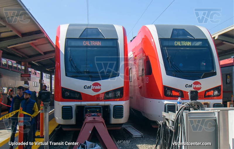CalTrain 303 and 305
Sitting at the San Francisco Station side by side. 
