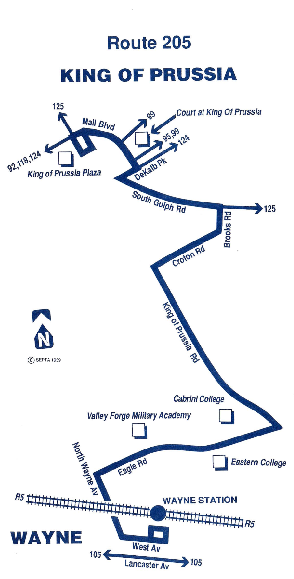 SEPTA Route 205 Map, 1989