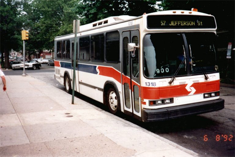 SEPTA Neoplan AN435 On Route 57 to Jefferson Street, June 8th 1992 by Doug Diehl