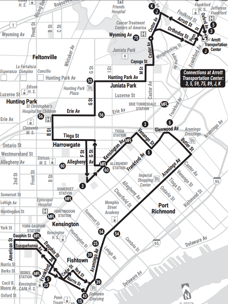 SEPTA Route 89 Map, April 2022