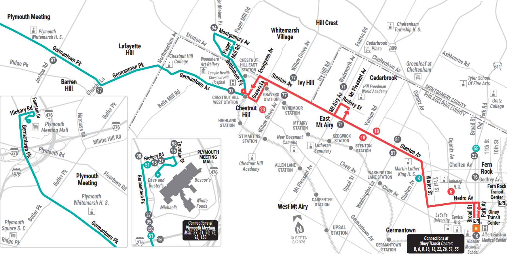 SEPTA Route 51 Map, August 2026