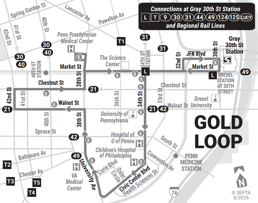 SEPTA LUCY Gold Loop map, August 2026