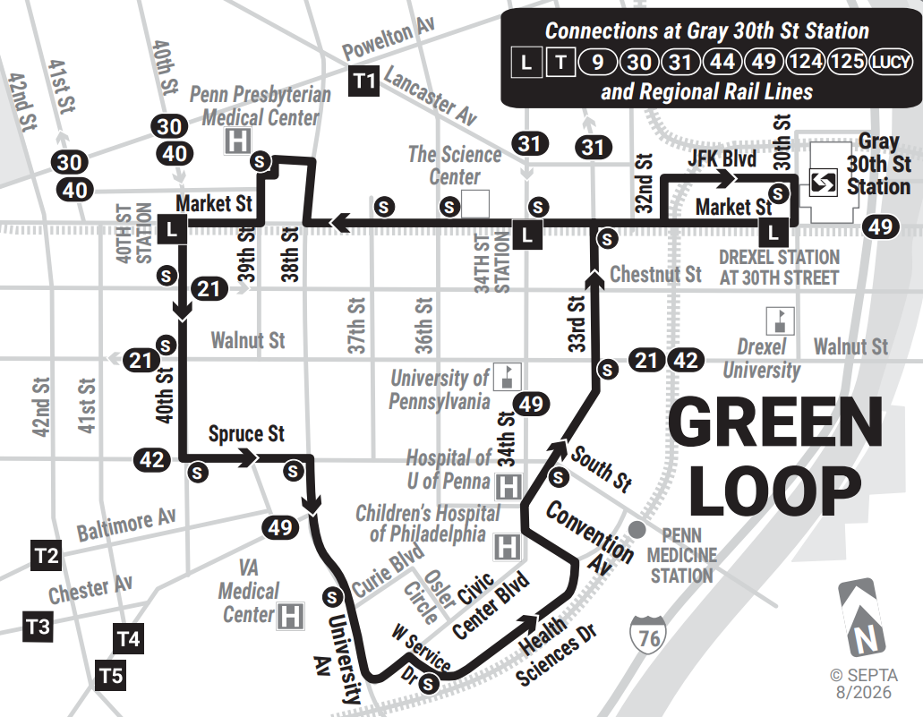 SEPTA LUCY Green Loop map, August 2026