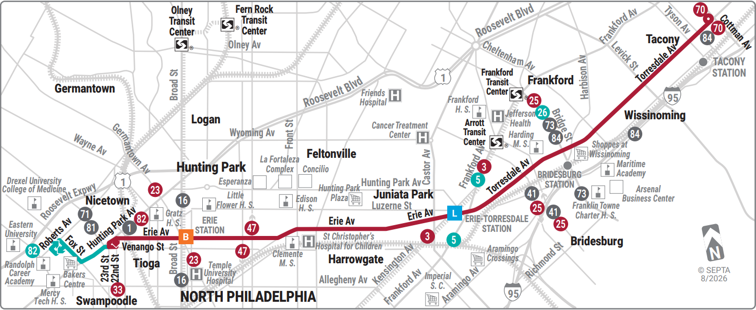 SEPTA Route 56 Map, August, 2026