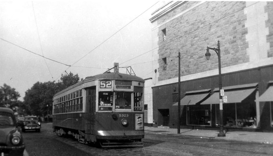 PTC Route 52 Trolley at Chelten and Germantown Avenues in the 1950s. Photo by Carl Manley
