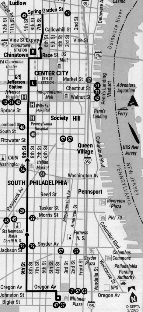 SEPTA Route 47M Map, February 2025