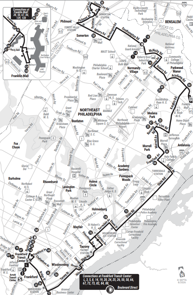 SEPTA Route 84 Map, August 2026